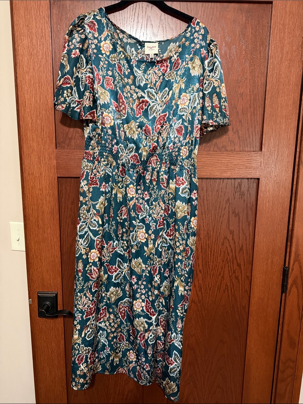 Hayden Teal Floral Midi Dress with Elastic Waist NWT